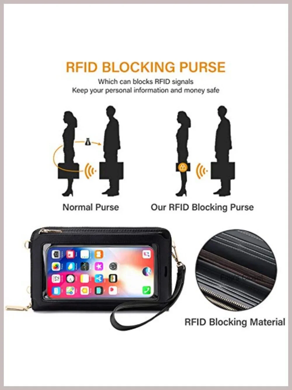 Touch Screen RFID Blocking Wristlet Crossbody Cell Phone Wallet
